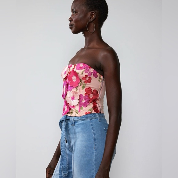 NWT New York & Company Floral Pink Strapless Corset - Picture 2 of 5